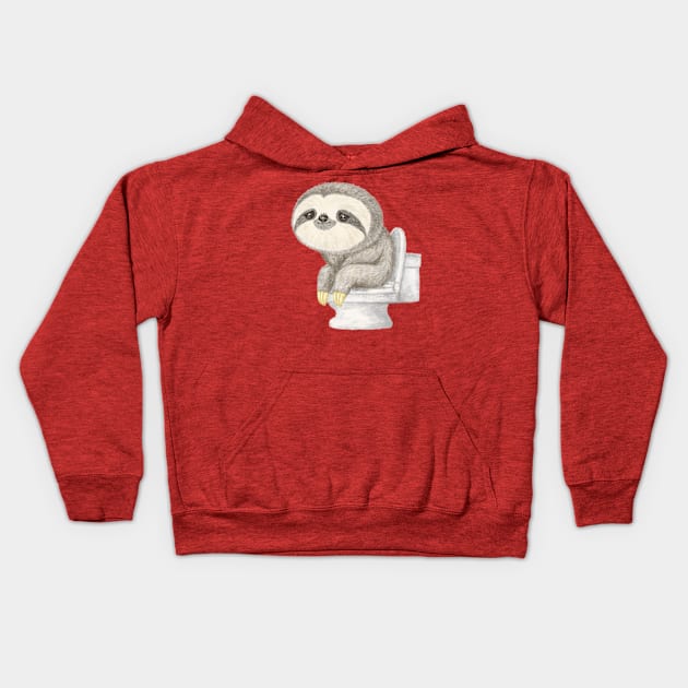 Sloth sitting on the toilet Kids Hoodie by sanogawa